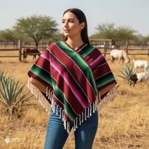 Traditional Mexican Sarape Gaban Poncho – Handmade Ethnic Blanket Style